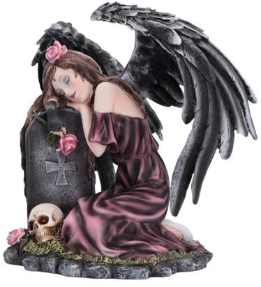 Nemesis Now Lost Love – Mourning Angel Statue of Gothic Remembrance, Resin Angel Figurine with Black Feathered Wings, for Fantasy and Gothic Decor