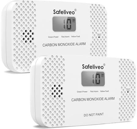 Safeliveo Détecteur de Monoxyde de Carbone Autonome,Détecteur de CO avec Mémoire de Valeur de Crête et Pile Remplaçable,avec Écran LCD et Bouton de Test,Portable,pour Maison,Voyages,Caravanes -2 pièce