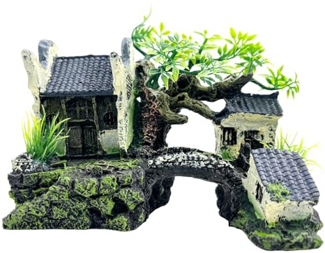 KZARYVEXIS Décoration Aquarium Château,Matériau en Résine Écologique, Accessoires pour Aquarium,Décor de Maison Miniature avec Rocher Artificiel (Rustique)