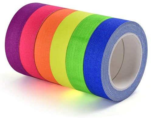 CATELL 6 Rollen Neon Klebeband, 15mm x 5m UV Schwarzlicht Fluoreszierendes Klebeband 6 Farben Neon Tape Fluoreszierendes Gewebeband für Partys Basteln Handwerk Kunst Dekorationen Halloween