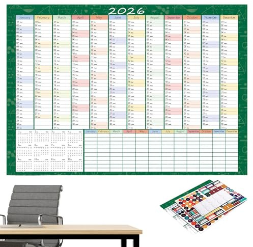 Calendario da parete annuale, versatile, 74,2x52,5 cm, Calendario da parete grande 2026, Pianificatore di poster scrivibile, Facile da appendere, Per studenti, insegnanti