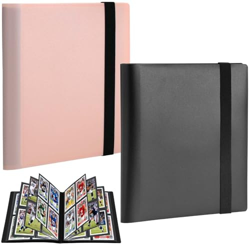 2Pcs Trading Card Binder 4-Pocket 160 Pockets Top Loader Binder | Pink Black Durable Pokemon Card with 20 Side-Loading Pages Collection Folder Trading Card Folder for Photographic Cards