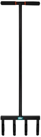 Sillar gräsluftare luftare för gräsmatta, manuell golvluftare av kolstål med 4 rördubbar 12 cm, 103 cm lång, T-handtag, trädgårdsredskap för gräsmatta och regenerering