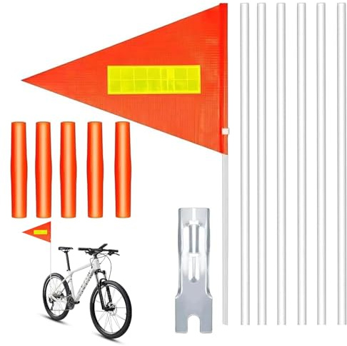 12 Piezas Banderín de Seguridad para Bicicleta con Poste de Fibra de Vidrio Ajustable hasta 150 cm, Bandera Reflectante Naranja para Bicicleta, Remolque y Ciclismo Urbano