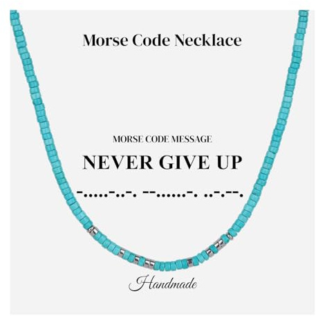 COAI morsekod halsband för män, heishi-sten, pärlhalsband för män, justerbar längd 50 cm med 5 cm förlängare
