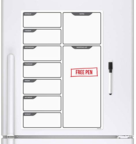 CKB Ltd® Kylskåps-veckoplanerare, magnetisk, magnettavla för kylskåp, white board & penna – rader genom att torka