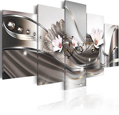 B&D XXL Acrylglasbild Abstrakt 200x100 cm 5 Teilig Wandbild auf Acryl Glasbilder Kunstdruck Moderne Acrylglas Platte Wanddekoration Geschenke Heimdekoration Glasbild Blumen Orchidee Perlen Ornament