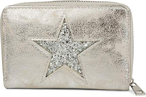 styleBREAKER Sac Portefeuille à étoile avec Aspect Paillette ou métallique, Fermeture éclair, Porte-Monnaie, Femme 02040076, Couleur:Gris Ancien/Argent