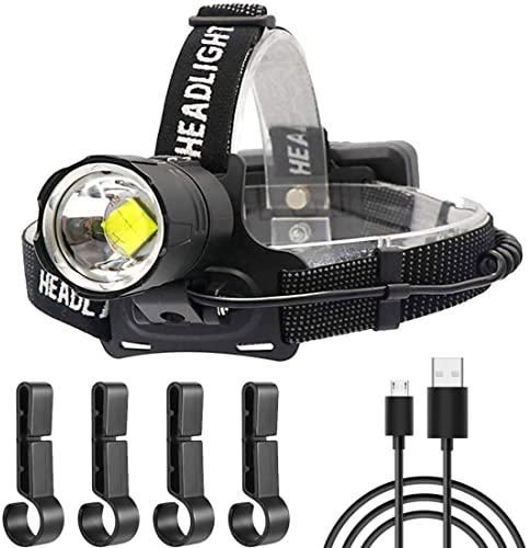 WholeFire LED Stirnlampe 15000 Lumen XHP70 Kopflampe Super Hell, 3 Modi IP65 Wasserdichte Wiederaufladbare USB Stirnlampen für Camping, Reiten, Laufen, Laufen mit dem Hund, Angeln, Autoreparatur