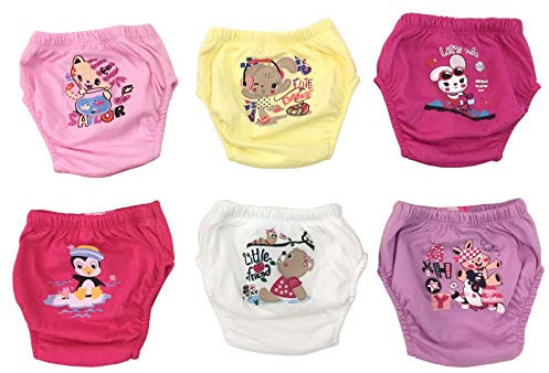 OZYOL Trainerhosen für Tröpfchentraining 6er Pack - Wiederverwendbare Kleinkinder Windelhosen Lernwindeln Trainerwindeln Baby Unterwäsche zum Sauberwerden Toilettentraining (Fun Mädchen, 110)
