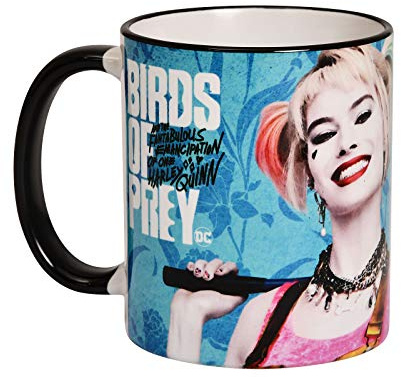 Elbenwald Birds of Prey Tasse Harley Quinn Chrakter Rundumdruck mit Film Logo Keramik 320 ml blau