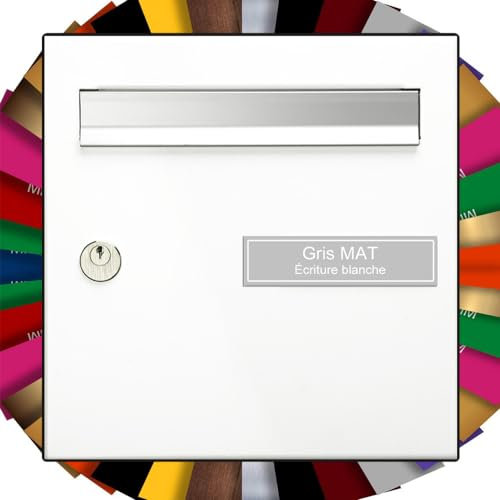 Plaque boite aux lettres adhésive DECO1 PVC | Plaque gravée à personnaliser 10 x 2,5 cm 1 à 3 lignes sans supplément (Gris Mat/Texte Blanc)