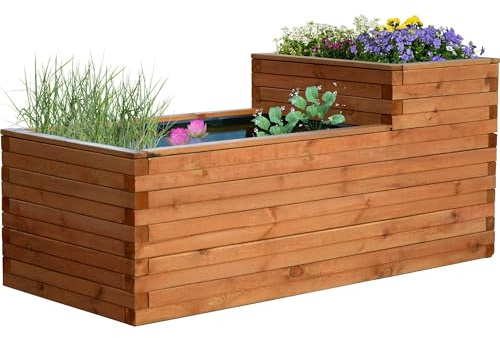 dobar Bassin de Jardin Superb Facile d'entretien avec bâche de Protection en pin Marron 180 x 78 x 80 cm