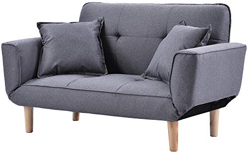 LIFE CARVER Children's sofa Small Light Gray Sofa Linen Fabric with Grab, Living Room 2 Seat Sofa Couch Settee Recliner Sleeper, Bed Leg Height: 16cm,Sofa size: 125x61x70cm (WxDxH) for Child