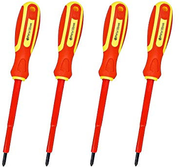 LEDLUX de 4 piezas Destornillador con aislamiento cruzado, destornillador estrella de electricista, hoja aislante (PH1 4X100mm)