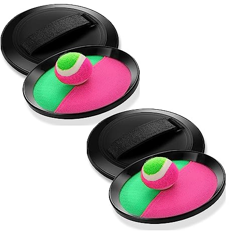 Ensemble de balles de lancer et d'attraper avec deux disques de pagaie Velcro et une balle de tennis, jeu amusant pour le jardin et la plage pour toute la famille, développe la coordination œil-main