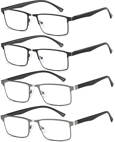 Fsread - Juego de 4 gafas de lectura para hombre, ligeras, con bloqueo de luz azul, marco de metal, gafas de lectura para hombre +1.75