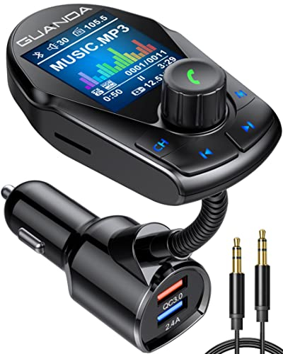 Bluetooth FM Transmitter Auto, 4-in-1 Radio AUX Adapter mit 3 Port USB, 20W Ladegerät, SD/TF-Karte, 5 EQ Modi, 1,8'' Farbdisplay Freisprechfunktion Auto Zigarettenanzünder MP3 Player