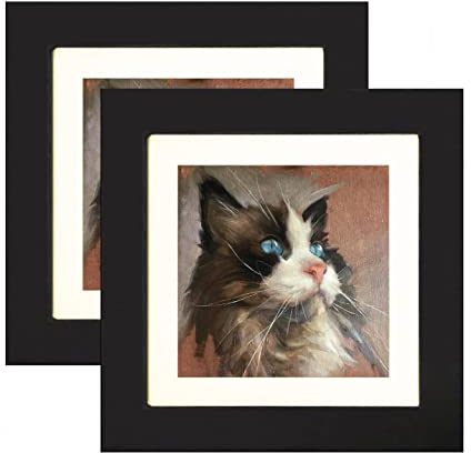 12,7 x 12,7 cm Bilderrahmen, schwarz, Massivholz, quadratischer Bilderrahmen für Fotos 9,9 x 8,9 cm mit Matte oder 12,7 cm ohne Matte, 2er-Set mit Acrylglas für Wandmontage und Schreibtischplatte
