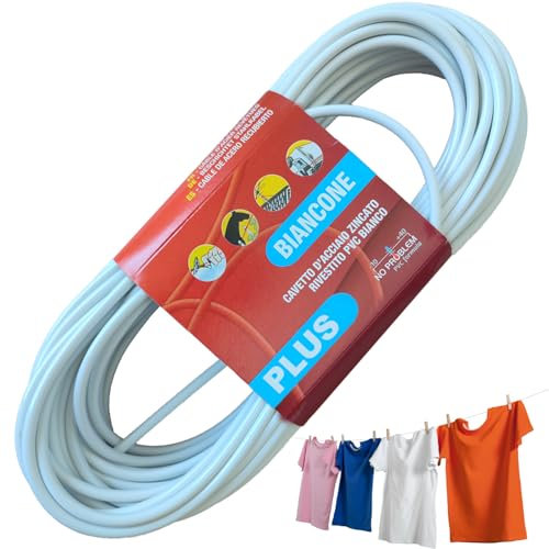 parpyon® Filo per stendere il bucato da esterno 20MT x d.4,5mm PLUS Resistente filo stendibiancheria per esterno Made in Italy Cavetto in Acciaio rivestito