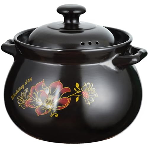 Hgjgwqh Casserole Dish Clay Pot with Lid, Chinese Ceramic Stockpot Stewpot Casserole Cooking Pot Heat Resistant Earthenware Pot Cookware for Cooking Hot Pot Dolsot Bibimbap and Soup,2.5L