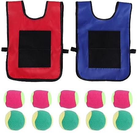 Lobamop Dodgeball Game Set - 2Pcs Kids Dodgeball Tag Sticky Vests with 10 Sport Balls for Indoor Outdoor Playground Games