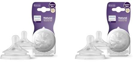 Philips Avent Natural Response Sauger & Avent Natural Response Sauger – 2x Sauger für Babyflaschen mit Durchflussstärke 4, für Babys ab 3 Monaten, BPA-frei (Modell SCY964/02)