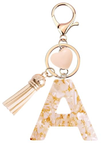 Vorysum Schlüsselanhänger Kinder Schlüssel Buchstabe Anhänger Beige Marmor Harz Mit Anfangsbuchstaben Gold Schlüsselringe Herzförmig Schlüsselanhänger Personalisiert Mädchen Keychain Geschenk （A）