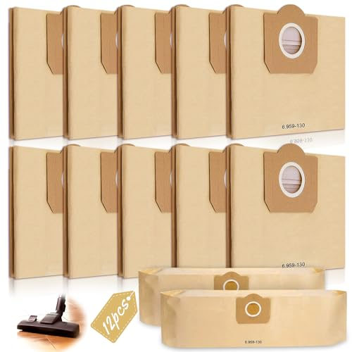 Vleuexe 12 bolsas de filtro Aspiradora para Karcher 6.959-130.0 para WD3 WD3P MV3 MV3P Premium Aspiradora,bolsas de papel,bolsas de aspiradora bolsa aspiradora universal limpieza
