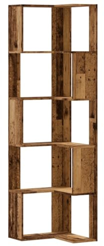vidaXL Estantería de Esquina 5 Niveles Madera Envejecida 50x50x179 cm, estantería de Esquina, Vitrina de Esquina, Armario de Esquina