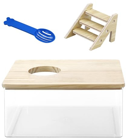 JRSHIRLEYLTD Sandbad Container,Hamster Badezimmer,Hamster Sandbad Box für Hamster mit Leiter Haustier Transparenter Acryl Duschraum Eichhörnchen Kaninchen Ratte