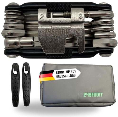 24SENDIT 17-in-1 Multitool, Handytasche, 2 Reifenheber - Fahrrad Kompaktwerkzeug aus Edelstahl, Geldbörse, Reifenheber - Reparieren und Wertsachen schützen