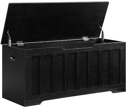VANKILEY 43.3 Storage Chest Extra Large,Storage Trunk with 2 Safety Hinges,Wooden Storage Bench,Shoe Bench,43.3x15.7x19.1 Inch,Easy Assembly,Storage Bench for Bedroom,Living Room,entryway(Black).