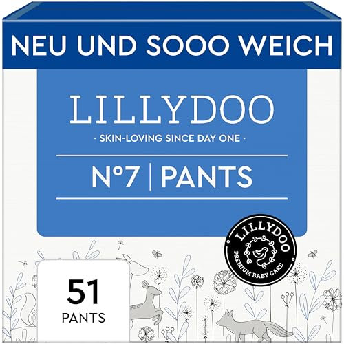 LILLYDOO Baby Windeln Pants - Größe 7 (15+ kg), Halbmonatsbox (51 Höschenwindeln), Sicherer Auslaufschutz - Hautfreundlich, Weich & Ohne Lotionen für empfindliche Haut, Dermatologisch getestet