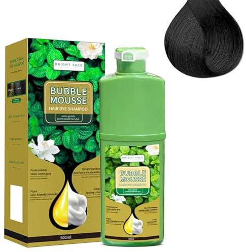 Long Lasting Plant Based Hair Dye, Bubble Mousse Hair Dye Shampoo, Pure Plant Extract for Grey Hair Color Bubble Dye, Mild Nourishing Formula, Quick-Acting Coverage for Men and Women (Black)