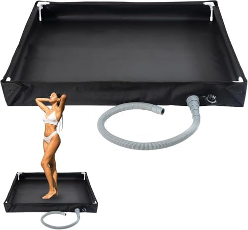 Foldable Shower Base, Portable Shower Tray, Foldable Shower Tray, Camping with 1 Metre Drain Hose, 80 x 80 x 10 cm, Durable Oxford Waterproof Tent Awning Floor, Camping Shower Base for Indoor Outdoor