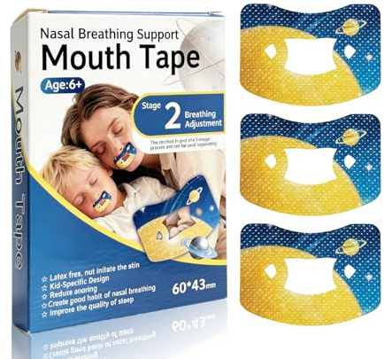Aezzybe Mouth Tape Antirronquidos para dormir 60 piezas [Etapa 2:Corrección Respiración], no tejida en forma de labio Myotape Boca Niños 6 años+ y adultos, Parches para Dormir con boca cerrada