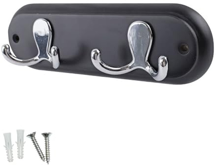 keypak Wall Mounted Robe Coat Rack with 2 Black Double Hooks