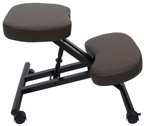 Mendler Silla de rodilla HWC-E10, taburete para rodillas, altura regulable, ruedas de piel sintética, metal, certificado MVG, color marrón oscuro