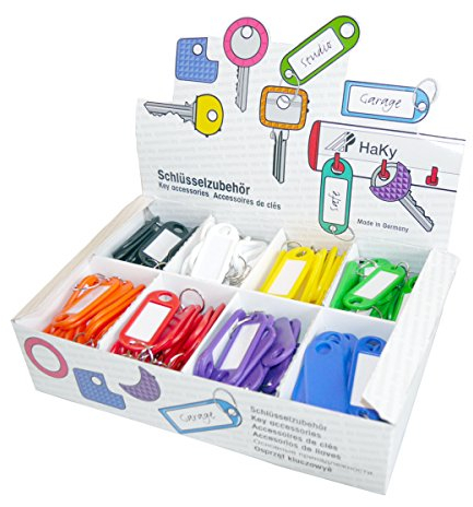 WEDO 2628018 Schlüsselanhänger aus Kunststoff mit Ring, auswechselbare Etiketten 200 Stück im Display, farbig sortiert