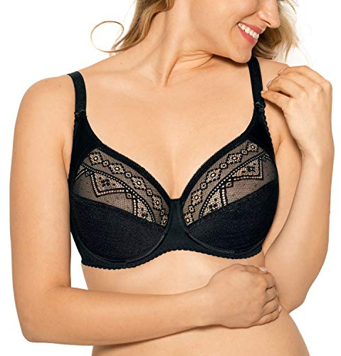 Gaia Soutien-Gorge Nancy – Souple – Soutien-Gorge Doux – Motif Géométrique – Soutien-Gorge Femme avec Armatures – Fort Soutien – Grande Poitrine – Large Choix de Tailles - Noir 80I