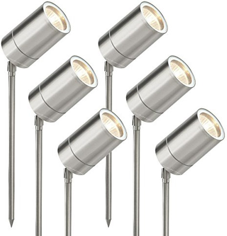 Long Life Lamp Company 6 pack Stainless Steel Low Voltage Garden Spike light 12v Adjustable Outdoor MR16 Ground Mount ZLC027