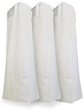 Semapak Pack of 3 X Large White Non Woven Bridal Wedding Gown Dress Garment Bag, Full Length Dress Bags with 15 Gusset