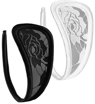 lau-fashion 2er Set Spitze Damen C-String Slip Mini Bikini Schwarz Weiß Unterhose Dessous S/M/L