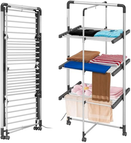 Wintem Stendino Elettrico Asciugabiancheria 300W - Stendibiancheria Verticale Salvaspazio con 3 Ripiani Design Compatto - Magic Dry Tower Efficiente e Pratico per Casa e Viaggio