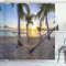 ABAKUHAUS Tropisch Duschvorhang, Paradise Beach Palms, Stoffliches Gewebe Badezimmerdekorationsset mit Haken, 175 x 180 cm, Blau Mehrfarbig