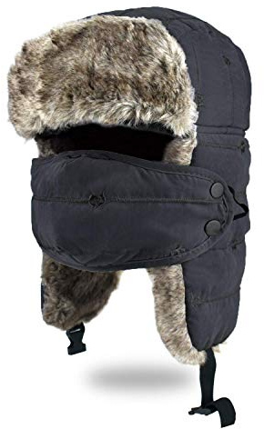 BROTOU Unisex Trooper Hat, Warm Thick Winter Hats Ear Flap Trapper Hat with Windproof Mask for Hiking, Skiing, Skating and Climbing (Black)