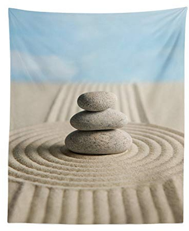 Ambesonne Rock Tapestry, Bundle of Stones Centered in Raked Sand Clear Sky, Fabric Wall Hanging Decor for Bedroom Living Room Dorm, 23 X 28, Pale Blue Grey Yellow