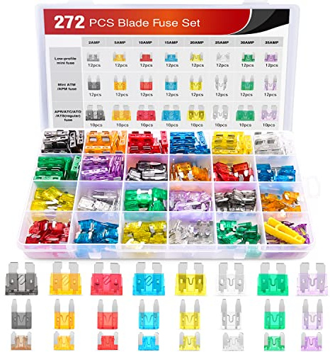 Nilight - 50019R 272pcs Standard & Mini & Low Profile Mini Blade Fuse Assortment, 2A 5A 10A 15A 20A 25A 30A 35A Replacement Fuses for Car Boat Truck SUV Automotive