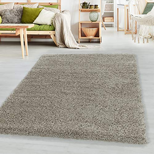 SIMPEX Teppich Wohnzimmer Shaggy 80 x 250 cm Natur Modern Einfarbig Design - Hochflor Teppich Schlafzimmer Pflegeleicht und Extra Weich - Flauschiger Teppich Läufer für Küche Esszimmer Kinderzimmer
